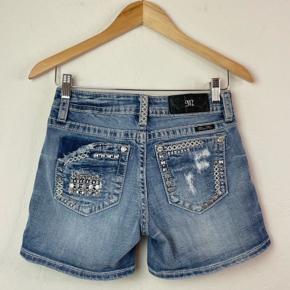 Miss Me Y2K Crystal Studded Embellished Distressed Denim Jean Shorts Size 26 - Picture 16 of 16
